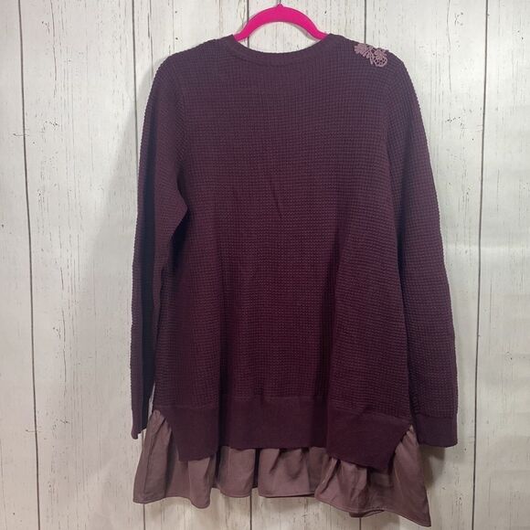 Logo by Lori Goldstein Waffle Knit Sweater Tunic Purple Lace Chiffon Hem Cottage - Picture 11 of 11